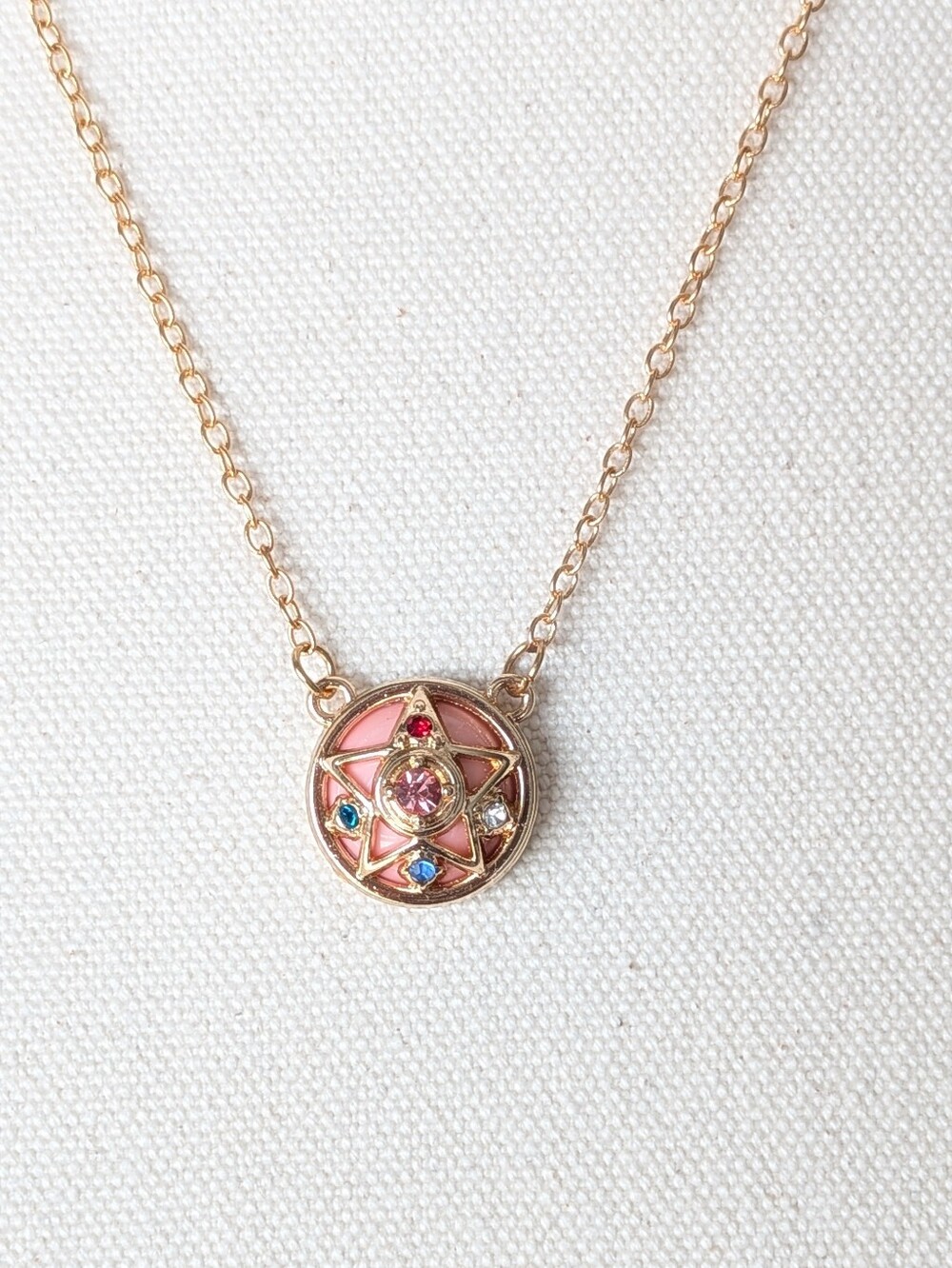 Sailor Moon Crystal Star Compact Necklace Gold Pink Anime Cosplay Pendant